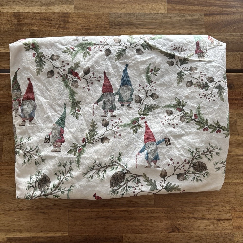 Pottery Barn Forest Gnome FLAT SHEET ONLY Queen Size organic Cotton Whimsical